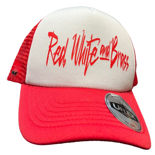 RED WHITE AND BRASS CAP